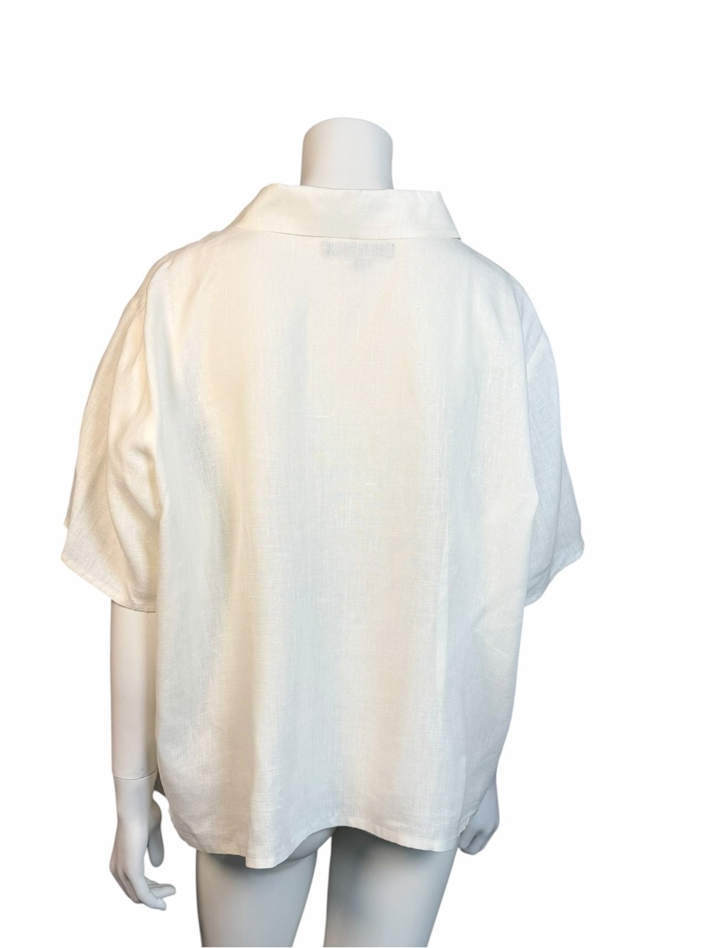 FLAX 100% Linen Button Front Shirt Oversized Ivory Boxy Top Large 90s Summer - Picture 6 of 7